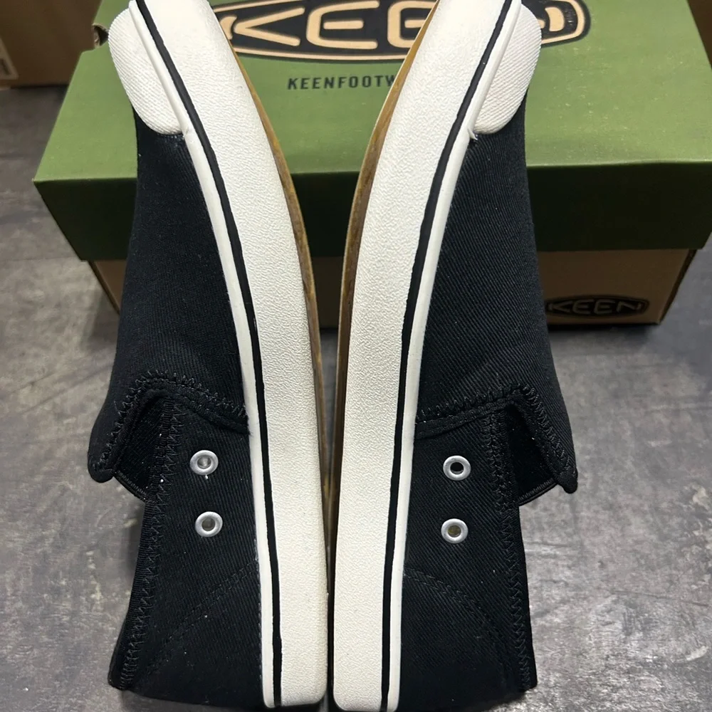 Keen Black Slip-On Canvas Loafers with White Toe and Sole